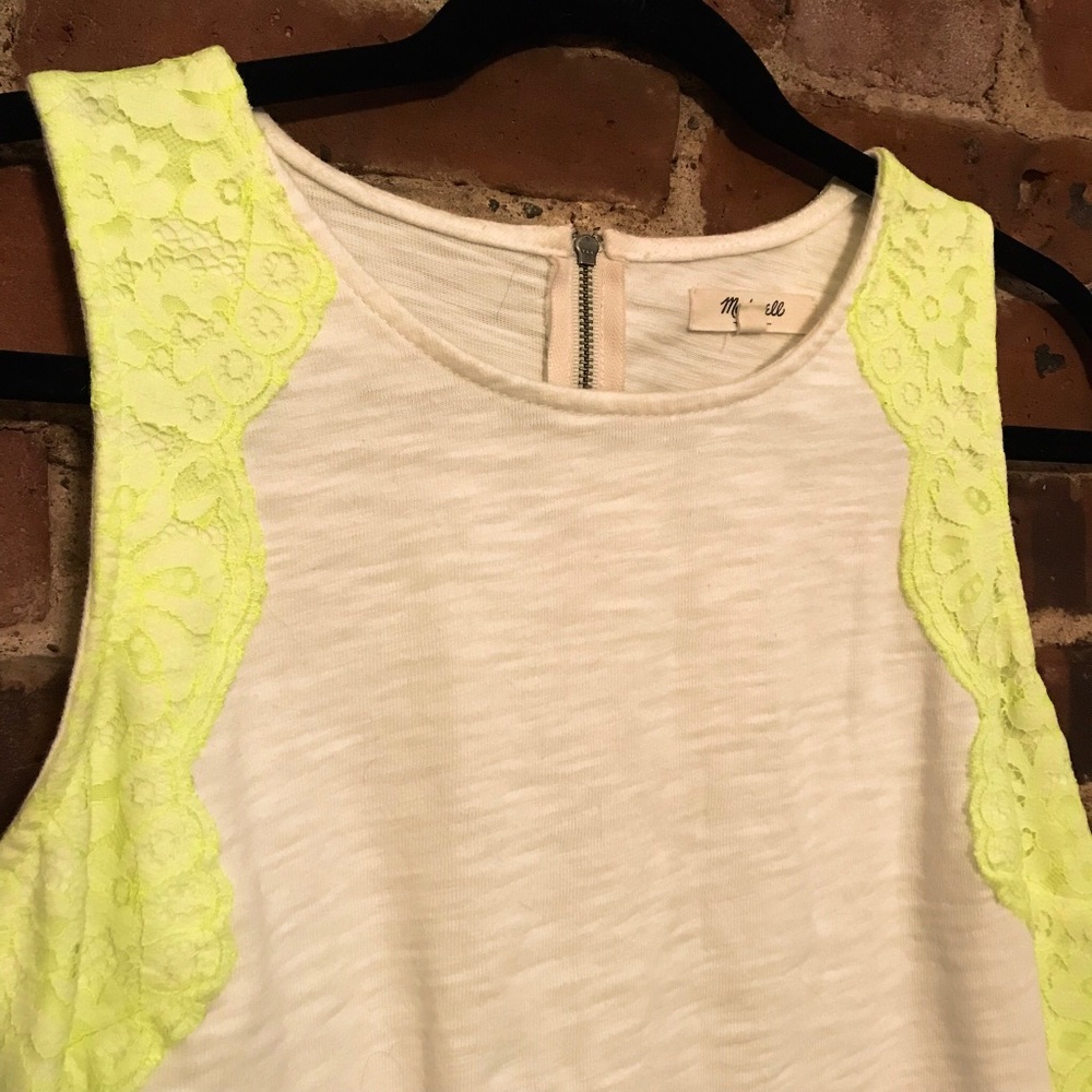 Madewell White with neon lace detail tank top
